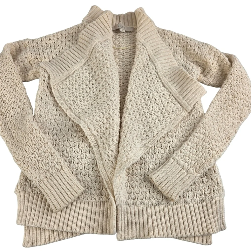 Loft Cream Open-Front Size S Cardigan Sweater Classic 3126-CN